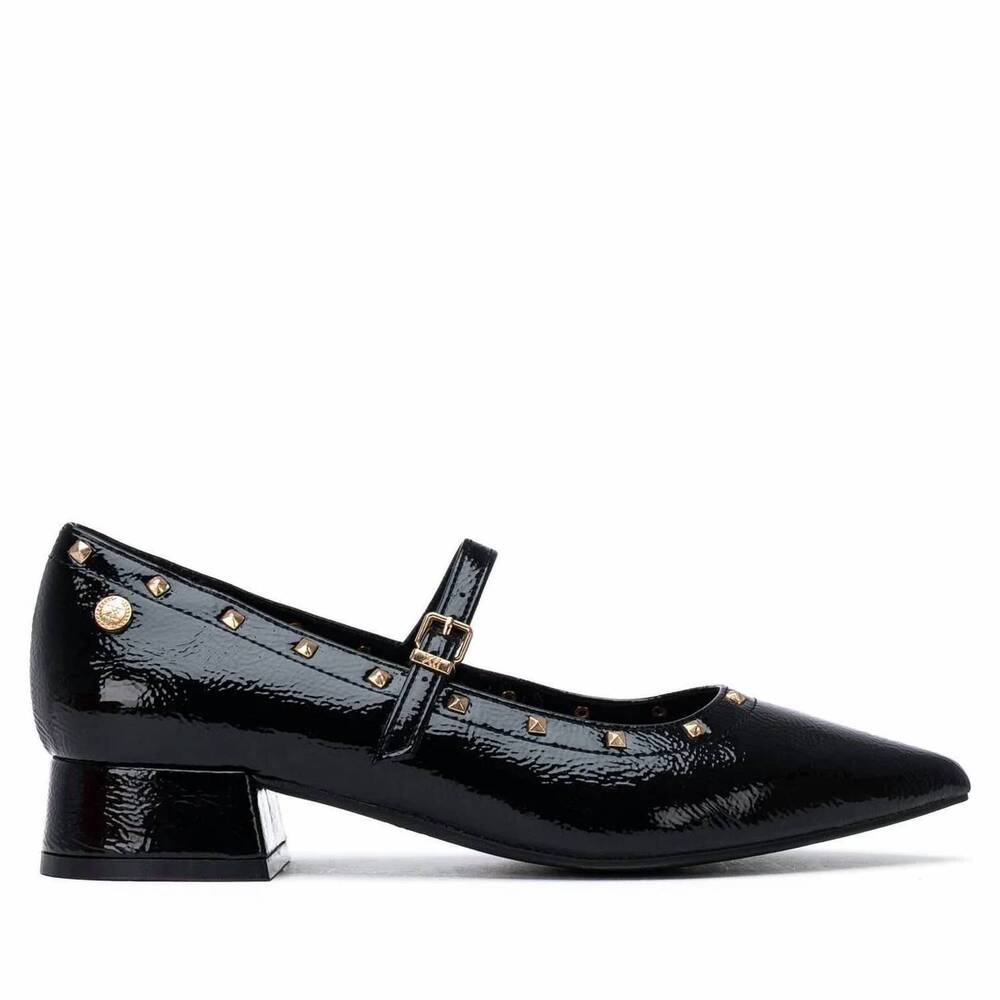 NEW XTI women's patent leather low-heel mary jane shoes in black
